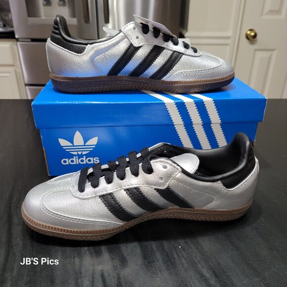 Adidas SAMBA OG Originals Silver Metallic Black Gum Women's JI4218 - Picture 5 of 16